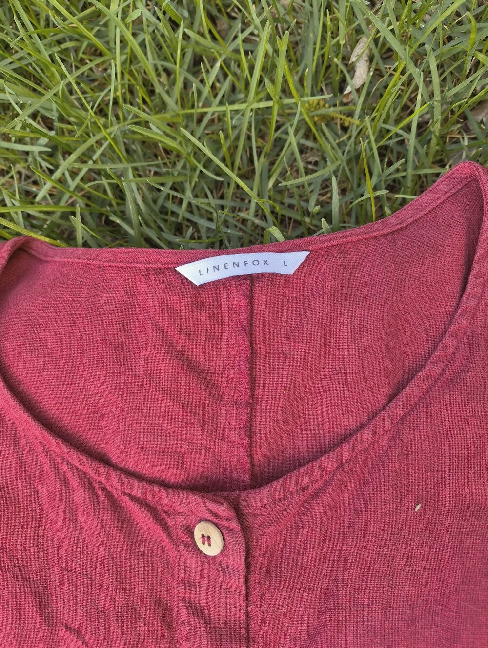 Linen Fox Red Linen Button Front Midi Dress, Size L - Picture 3 of 11